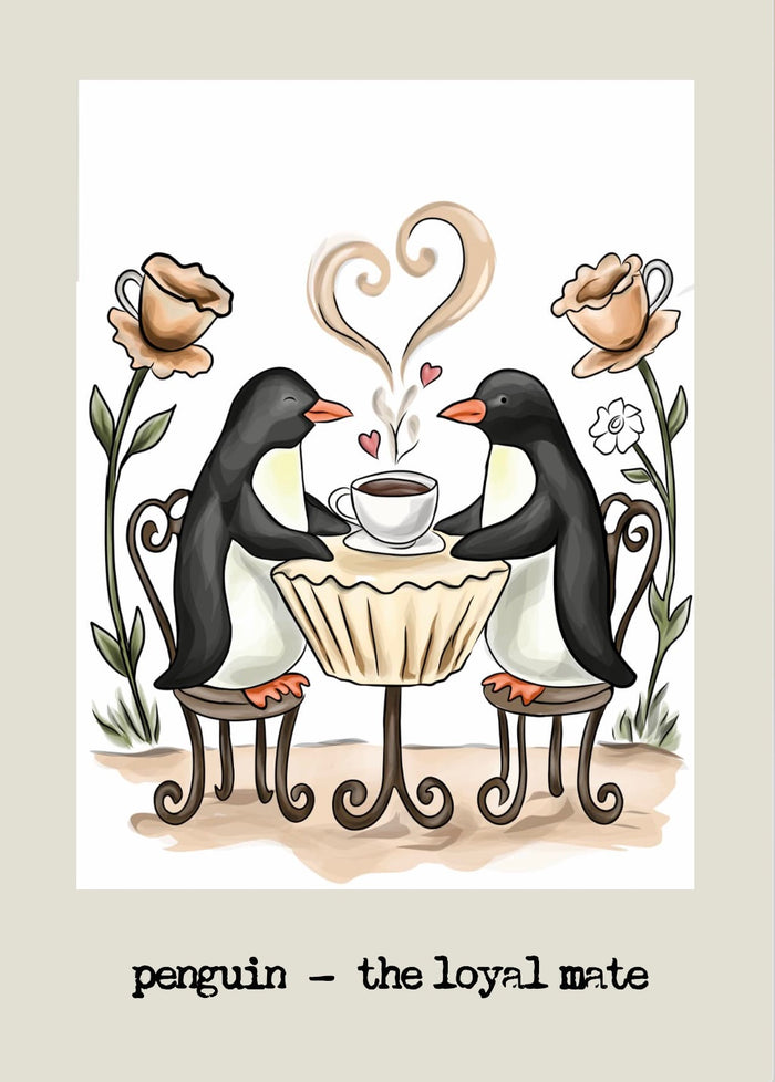 Two penguins sharing coffee